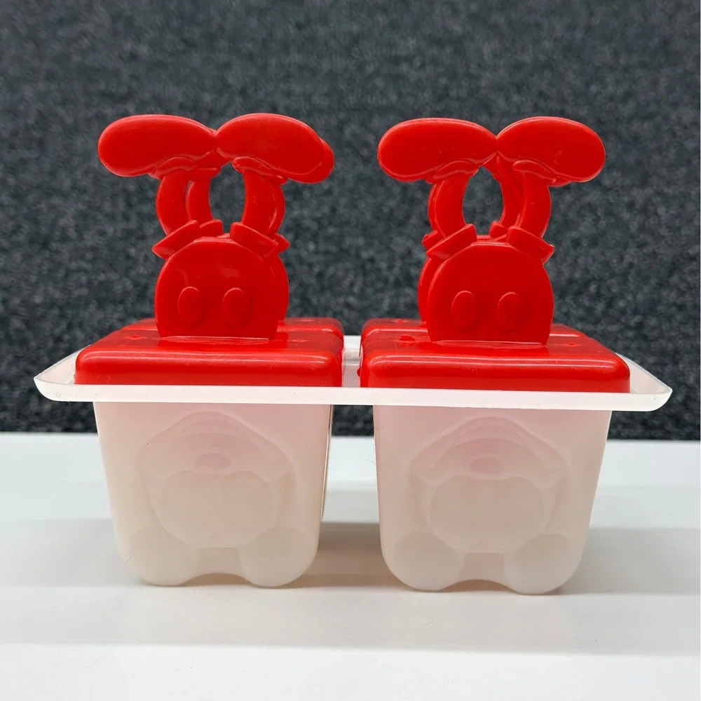 Vintage Disney Mickey Mouse Popsicle Mold‎ Set Red White 4 Slot Ice Pop Maker